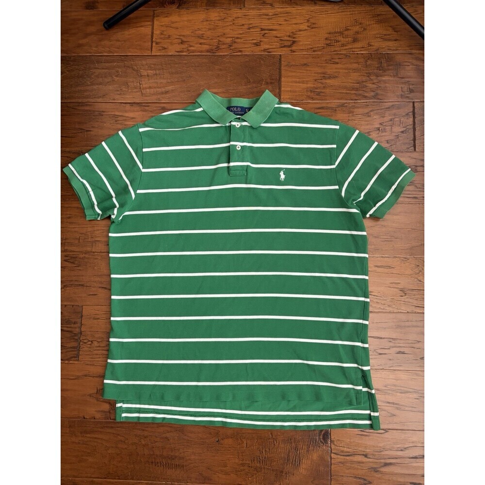 Polo Ralph Lauren Shirt Mens XL Green White Striped Short Sleeve White Pony Logo